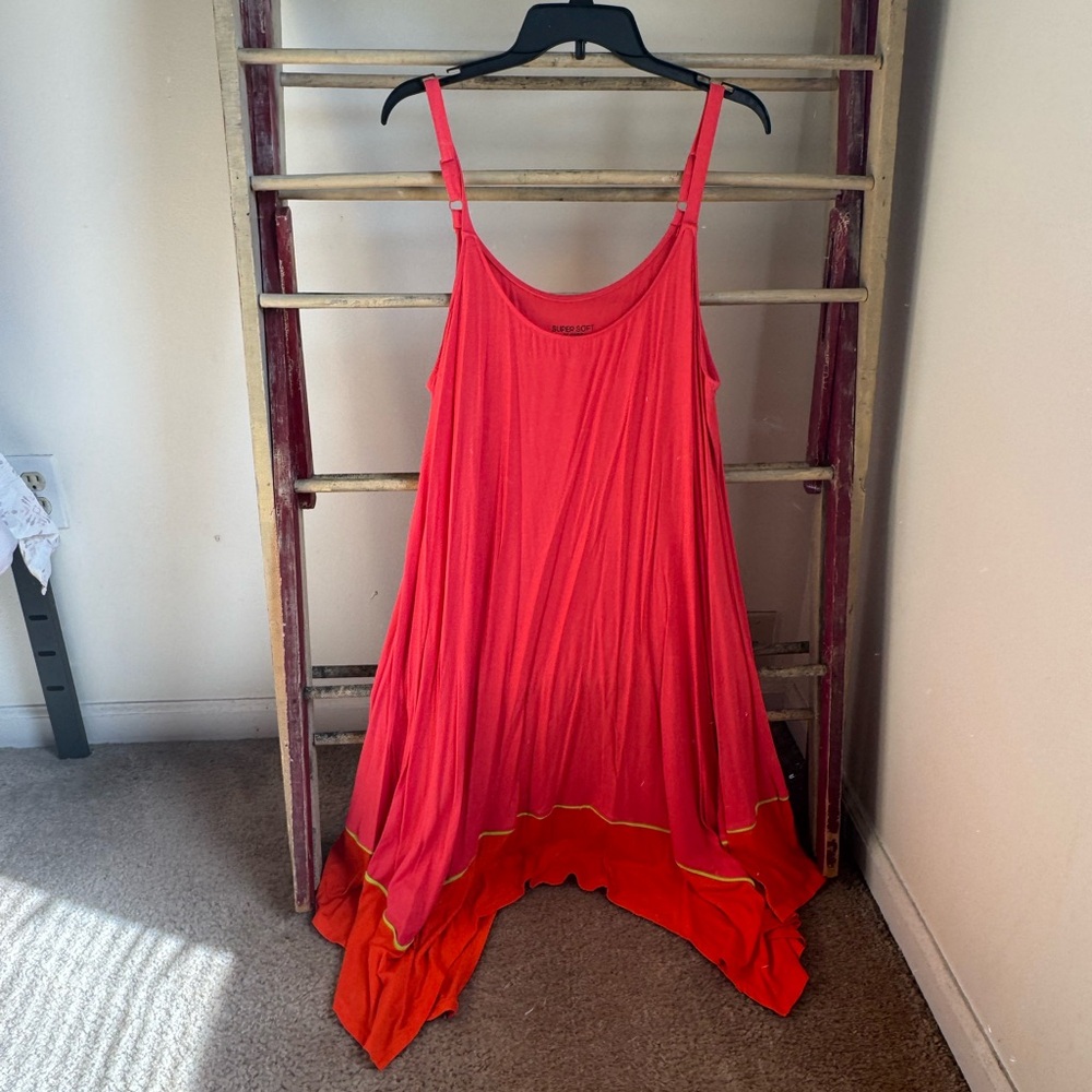 Colorblock Coral Dress with Orange hem and Yellow Trim